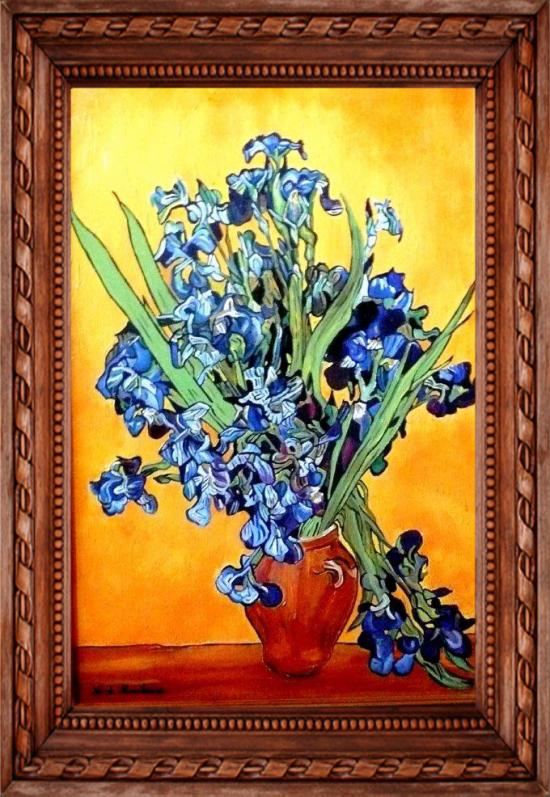 Bouquet d'Iris dans un Vase d'après VAN GOGH.