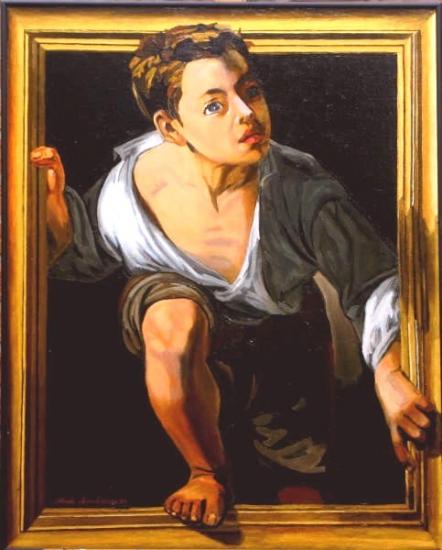 L'Enfant du Cadre d'après un peintre espagnol (huile sur toile 60X70).