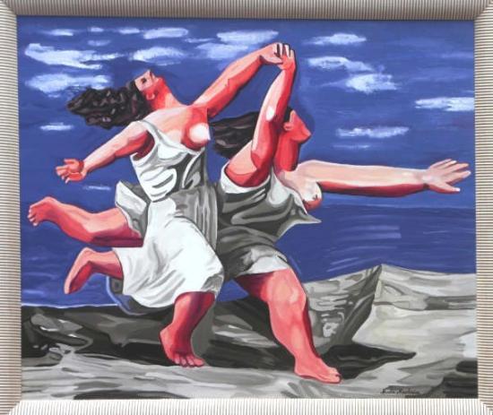 DEUX FEMMES COURANT SUR LA PLAGE d'après PICASSO  (40X50)